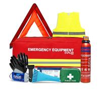 EVAQ8 Car Emergency & Breakdown Safety Kit with Fire Extinguisher - Roadside Car Safety Kit with First Aid, Warning Triangle, Hi Vis Vest, Torch & Carry Bag
