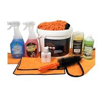 EVAQ8 Complete 11-Piece Luxury Valet Kit - Car Cleaning Set in 10L Bucket | Autoglym Polish, Concentrated Wash & Wax 500ml, Glass & Alloy Wheel Cleaner 750ml, Chamois, Brush, Microfibre Mitt & Towels