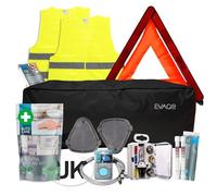 EVAQ8 European Car Travel Kit For Driving in France With Breathalysers, Warning Triangle, UK Sticker, Hi-Vis Vests, Beam Deflectors, Bulb Kit, First Aid Kit and Information sheet...