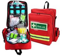EVAQ8 First Response First Aid Kit - 139 Piece Red Rucksack, British Standard BS8599-1 Medium, HSE Compliant, Workplace & Professional Use, UK Assembled