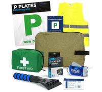 EVAQ8 New Driver Kit | Passed Driving Test Gifts - Magnetic P Plates, First Aid Kit, Hi-Vis Vest, Wind-Up Torch, Ice Scraper, Blind Spot Mirrors & Congratulations Card in Deluxe Gift Bag
