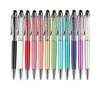 Evarbuild 12Pcs/Pack Bling Bling 2-in-1 Slim Crystal Diamond Stylus Pen and Ink Ballpoint (12 Colors)