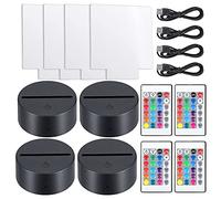 Evarbuild 3D Night LED Light Lamp with 4 Clear Acrylic Sheets 4 Remote Controls Adjustable 16 Colors for Child Room Bar