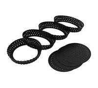 Evarbuild 4 Pack Quiche Tart,5 Inch Round Perforated Pizza Baking Tray Non-Stick Tart Tin with Holes for Cakes,Pies,Quiches
