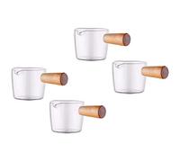 Evarbuild 4PCS Transparent Glass Creamer with Wooden Handle, Mini Coffee Milk Creamer Pitcher. 50Ml