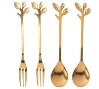Evarbuild Gold Coffee Spoon Fork,4 Pack(2 Spoons 2 Forks) Little Demitasse Espresso Spoon and Appetizer Dessert Forks Set,4.7 Inches Tea Spoon Set