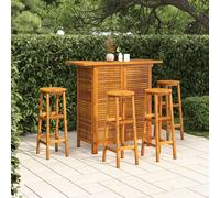 evaril garden acacia wood bar table with 4 round stools in brown