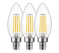 EvaStary E14 LED Candle Light Bulbs，6W C35 Filament Small Edison Screw Candle Bulbs 60W Incandescent Bulb Equivalent, 600LM Warm White 2700K, Non-Dimmable for Chandeliers, 3 Pack