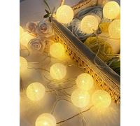 EvaStary LED Cotton Ball String Lights, Fairy Lights LED String Lights 3 Meter 20LED, Wall Lights Wedding Party Home Christmas Decoration (Warm White)