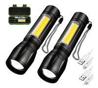 EvaStary LED Torch Rechargeable, Small LED Torch Adjustable Focus with 3 Lighting Modes, Portable Waterproof Rechargeable Flashlight for Camping, Hiking, Outdoor, Emergency, 2 Packs
