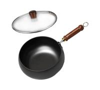 EvaSylian Big Belly Iron Cooking Pan, Glass Pan Lid, Hand Forged Processing, Heat Retention, Uncoated, Black, 1 Piece (24 cm Pot + Glass Lid)