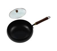 EvaSylian Big Belly Iron Cooking Pan, Glass Pan Lid, Hand Forged Processing, Heat Retention, Uncoated, Black, 1 Piece (28 cm Pot + Glass Lid)