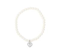 EvaVictoria 925 Sterling Silver Cross in Heart Charm White Pearl Bracelet - Holy Communion Jewellery