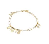 EvaVictoria 925 Sterling Silver Miraculous Medal & Cross Charms Bracelet - Gold Plated Religeous Bracelet, Cross Charms, 19cm (Gold Plated, Sterling Silver, 19, Centimetres)