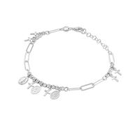 EvaVictoria 925 Sterling Silver Miraculous Medal & Cross Charms Bracelet - Gold Plated Religeous Bracelet, Cross Charms, 19cm (925 Silver, Sterling Silver, 19, Centimetres)