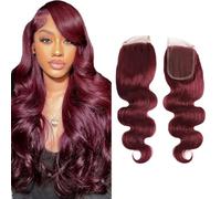 Evaxilc 4x4 Lace Closure #99J Red Burgundy 8A Grade Body Wave Top Lace Closure 100% Unprocessed Brazilian Virgin Human Hair Extension Pre Plucked Natural Hairline for Women 51 cm