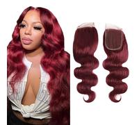 Evaxilc 4x4 Lace Closure #99J Red Burgundy 8A Grade Body Wave Top Lace Closure 100% Unprocessed Brazilian Virgin Human Hair Extension Pre Plucked Natural Hairline for Women 56 cm