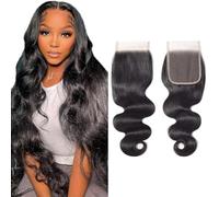 Evaxilc 4x4 Lace Front Closure 150% Density Brazilian Virgin Human Hair Extensions #1b Natural Black Body Wave No Smell No Tangles Glueless Top Lace Closure Real Hair 30 Inches