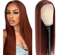 Evaxilc 5 x 5 HD Lace Front Real Hair Wig, Glueless Wig, Brazilian Virgin Hair, No Tangle, Straight Human Hair Wig, #33 Reddish Brown Human Hair Wig, 150% Density, Lace Front Wig for Women, 76 cm/76