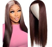 Evaxilc 5 x 5 HD Lace Front Real Hair Wig, Glueless Wig, Brazilian Virgin Hair, No Tangle, Straight Human Hair Wig, #4 Chocolate Brown Human Hair Wig, 150% Density, Lace Front Wig for Women, 76 cm/76