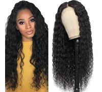 Evaxilc 5 x 5 HD Lace Front Real Hair Wig, Glueless Wig, Brazilian Virgin Hair, No Tangle Water Wave Human Hair Wig, #1b Natural Black Human Hair Wig, 150% Density, Lace Front Wig for Women, 76 cm/76
