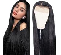 Evaxilc 5 x 5 HD Lace Front Wig Human Hair Wig Brazilian Virgin Hair No Tangle Straight Real Hair Wig #1B Natural Black 150% Density for Women 76 cm
