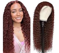 Evaxilc 5 x 5 HD Lace Front Wigs, #33 Reddish Brown Real Hair Wig, Brazilian Virgin Human Hair Wigs for Women, 150% Density, Deep Wave, Pre-Plucked with Baby Hair, Glueless Lace Front Wig, 76 cm/76 cm