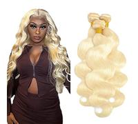 Evaxilc Body Wave Bundles Extension Real Hair Wig Human Hair Glueless Bundles Brazilian Virgin Hair 100% Unprocessed #613 Blonde Colour 3 Bundles Total 300 g for Women 26 28 30 Inches