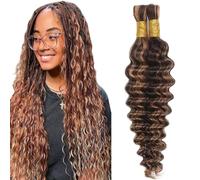 Evaxilc Deep Wave Human Hair for Braiding Human Hair Unprocessed No Weft for Braiding Hair Extensions for Boho Braids P430 Highlight Brown Colour 20 20 Inch