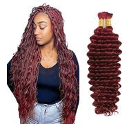 Evaxilc Deep Wave Human Hair for Braiding, Unprocessed Human Hair, No Weft For Braiding Hair Extensions for Boho Braids, #99j Burgundy Red Colour, 22 22 Inches / 56 cm