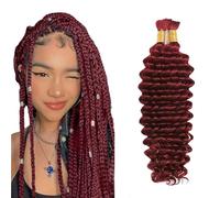 Evaxilc Deep Wave Human Hair for Braiding, Unprocessed, No Weft For Braiding Hair Extensions for Boho Braids, #99j Burgundy Red Colour, 16 16 Inches/40.5 cm