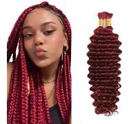 Evaxilc Deep Wave Human Hair for Braiding, Unprocessed, No Weft For Braiding Hair Extensions for Boho Braids, #99j Burgundy Red Colour, 18 18 Inches / 45.5 cm