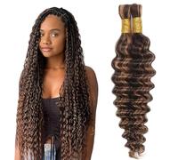 Evaxilc Deep Wave Human Hair for Braiding, Unprocessed, No Weft For Braiding Hair Extensions for Boho Braids, P430, Highlight Brown Colour, 28 28 Inches / 71 cm