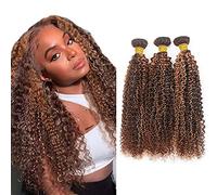 Evaxilc P430 Highlight Curly Human Hair Bundles 14 16 18 Inch Brazilian Unprocessed Virgin Hair Two Tone Color Kinky Curly Bundles Human Hair Extention 3 Bundles Total 300 g