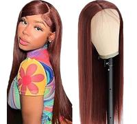 Evaxilc Straight Real Hair Wig, 5 x 5 Lace Frontal Wigs, Human Hair Wigs, 100% Unprocessed Brazilian Remy Hair, #33 Reddish Brown, Human Hair Wig, Pre Plucked, Baby Hair for Women, 16 Inches