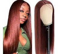 Evaxilc Straight Wig Human Hair Pre Plucked Glueless Human Hair Wig 5 x 5 HD Lace Frontal Real Hair Wig for Women Brazilian Baby Hair #33 Reddish Brown Lace Front Wig 26 Inches