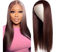 Evaxilc Straight Wig Human Hair Pre Plucked Glueless Human Hair Wig 5 x 5 HD Lace Frontal Real Hair Wig for Women Brazilian Baby Hair #4 Chocolate Brown Lace Front Wig 28 Inches