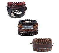 EVBEA 12PCS Mens Bracelets Braided Leather Wristband Punk Rope Bracelet Cuff Vintage Wrap Set Leather Bracelet for Men Adjustable Trendy Multilayer Bracelets for Boys