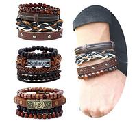EVBEA 12PCS Mens Bracelets Braided Leather Wristband Punk Rope Cuff Vintage Wrap Set Adjustable Trendy Multilayer Bracelets for Boys