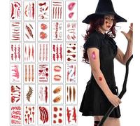 EVBEA 30 Sheets Halloween Temporary Tattoo Stickers Scars Waterproof Halloween Cosplay Makeup Tattoos Sticker Family Kit for Women Men Boy Girl Masquerade Halloween Party Supply Style B
