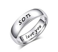 EVBEA Fathers Day Rings for Teenage Girls Stainless Steel White Gold Plain Love Ring for Mens Couples Promise Family Mom Daughter Son Dad Jewelry in Gift Bag