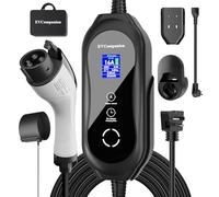 EVCompanion Level 1 & 2 Portable EV Charger, 16 Amp Adjustable Current, Delay Timer & Color LED Touchscreen, 110V-240V, 21FT J1772 Cable, NEMA 6-20 Plug with 5-15 Adapter