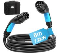 EVDANCE Type 2 EV Charging Cable, 32A | 7.2kW | 6m/19.68ft | 1 Phase | Type 2 to Type 2, Electric Vehicle Car Plug-in Fast Charging Cable for S/X/Y/3, 330e, i3, Kuga, Ionic, ZS, Kona & More