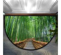 EVDHXG Japanese Bamboo Half Round Door Mat, Tree Forest Non-Slip Half Circle Rug Doormats Absorbent Washable for Indoor Outdoor Kitchen Bedroom Home Decor 24"x36"