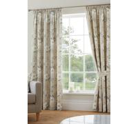'Eve' 100% Cotton Floral Pair of Pencil Pleat Curtains With Tie-Backs Dreams & Drapes Natural 117cm width x 183cm drop
