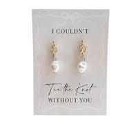 EVE & WILD Tie the Knot Bridesmaid Pearl Earrings - Gold or Silver Plated, Nickel-Free, Bridal Party Proposal Jewellery Gift, 1 Pair (Champagne Neutral, Silver)