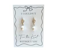 EVE & WILD Tie the Knot Bridesmaid Pearl Earrings - Gold or Silver Plated, Nickel-Free, Bridal Party Proposal Jewellery Gift, 1 Pair (Monochrome, Silver)