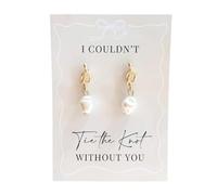 EVE & WILD Tie the Knot Bridesmaid Proposal Pearl Earrings - Gold or Silver Plated, Nickel-Free, Bridal Party Jewellery Gift, 1 Pair