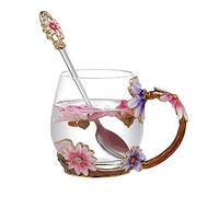 evecase daisy Flower Glass Mugs Tea Cup with Steel Spoon,Tea Lovers Gifts for Women,Wife,Mom,Female,Friends,Birthday,Mothers Day, valentines day,Christmas