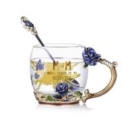 evecase Mothers Day Gifts Butterfly Flower Glass Coffee Mugs Tea Cup with Steel Spoon, Mum Gifts for Women Wife Friends Christmas Birthday Mothers Valentines Day (Mum)
